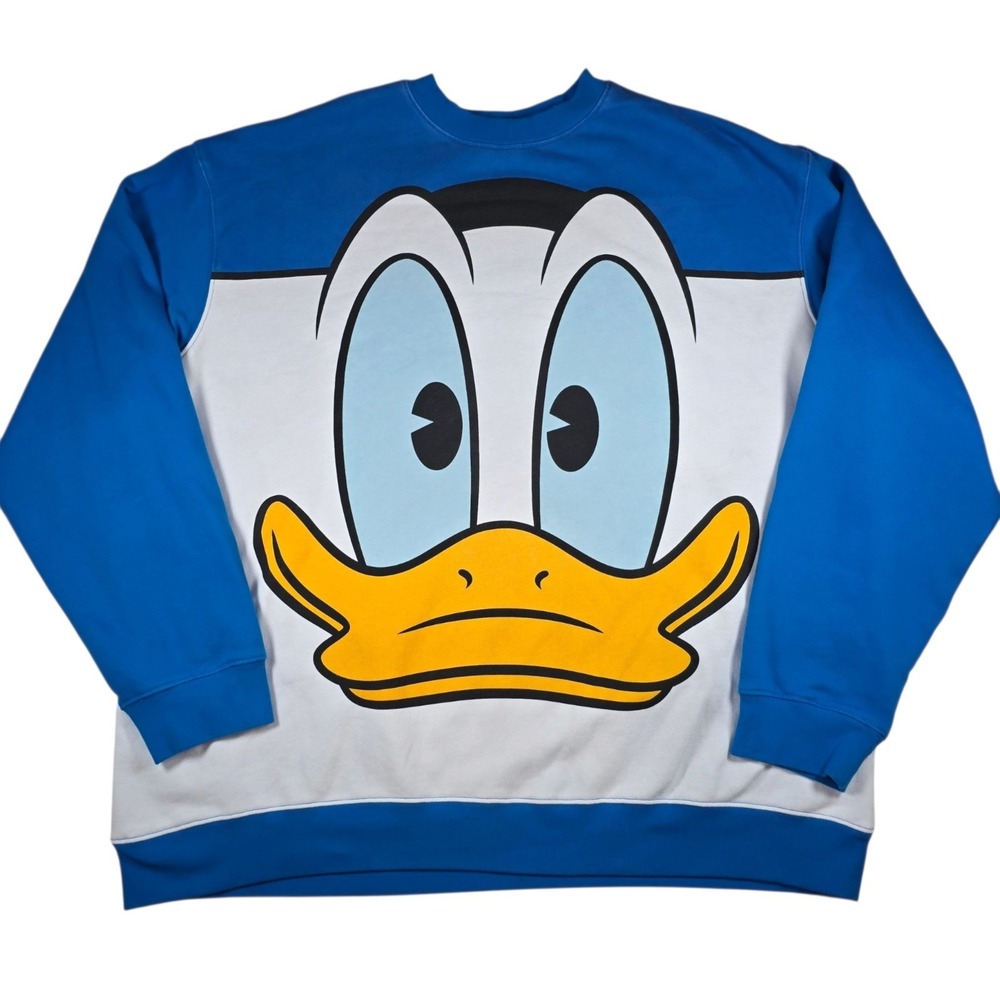 Disney Parks Donald Duck Graphic Print Blue White Pullover Sweatshirt Men's 3XL